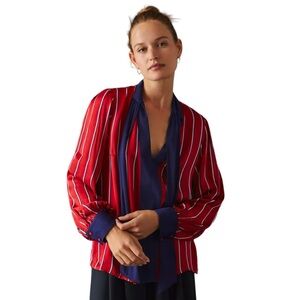 Red and Blue Striped Women's Top